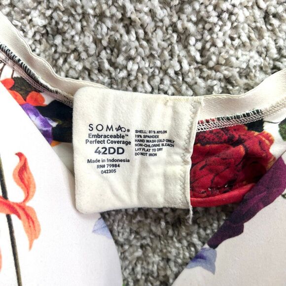 Soma Bra Women’s 42DD Embraceable Perfect Coverage White and Red Floral Print - Picture 2 of 3